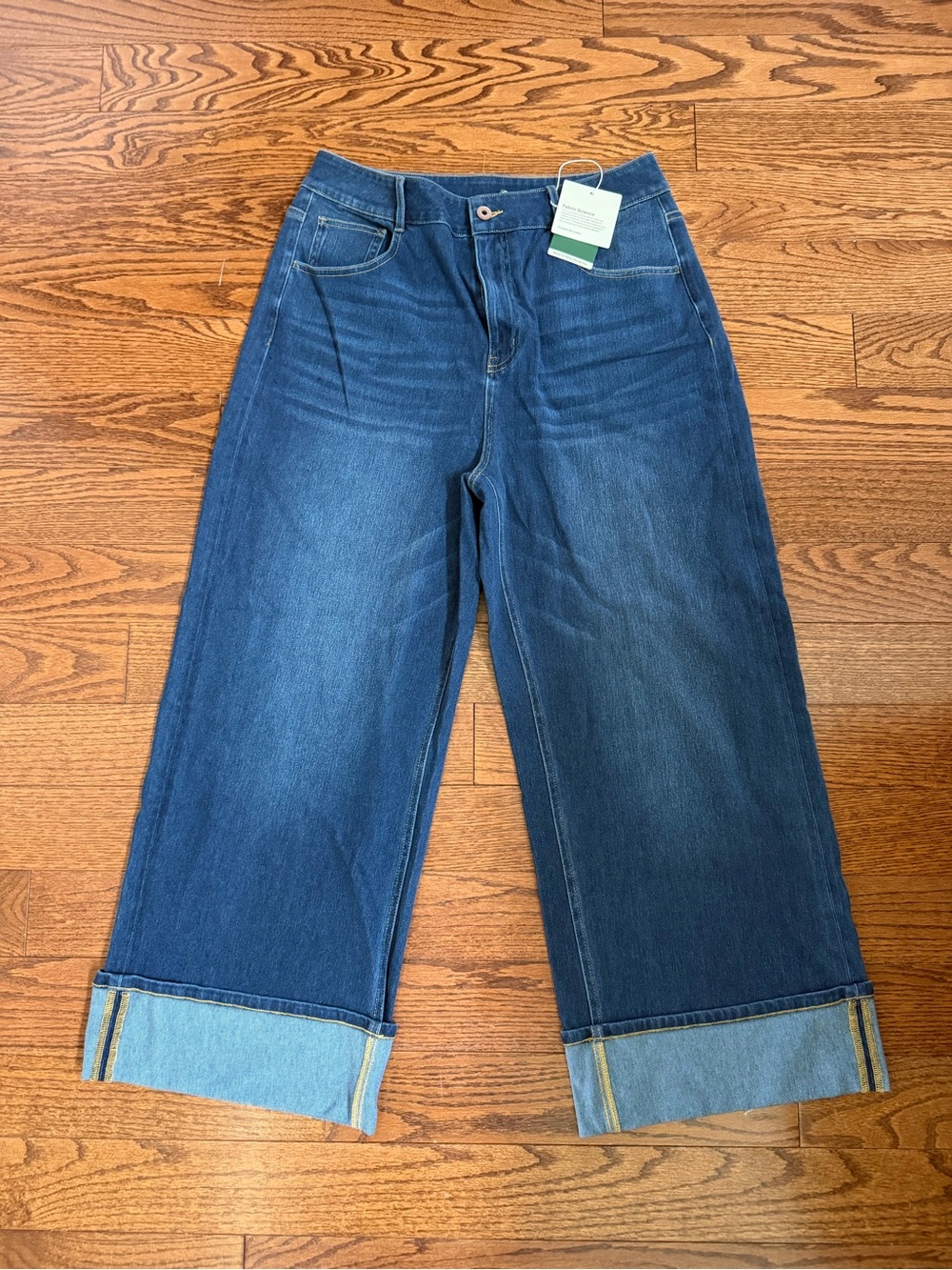 Halara Flex™ High Waisted Pockets Rolled Hem Wide Leg Washed Casual Jeans